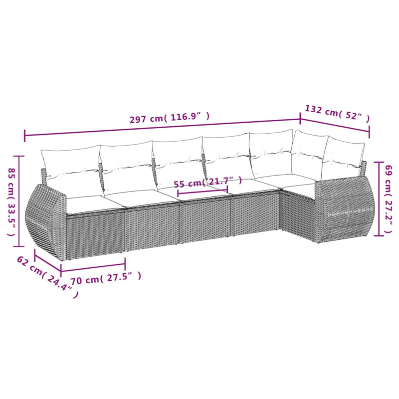 Set mobilier grădină cu perne, 6 piese, gri, poliratan