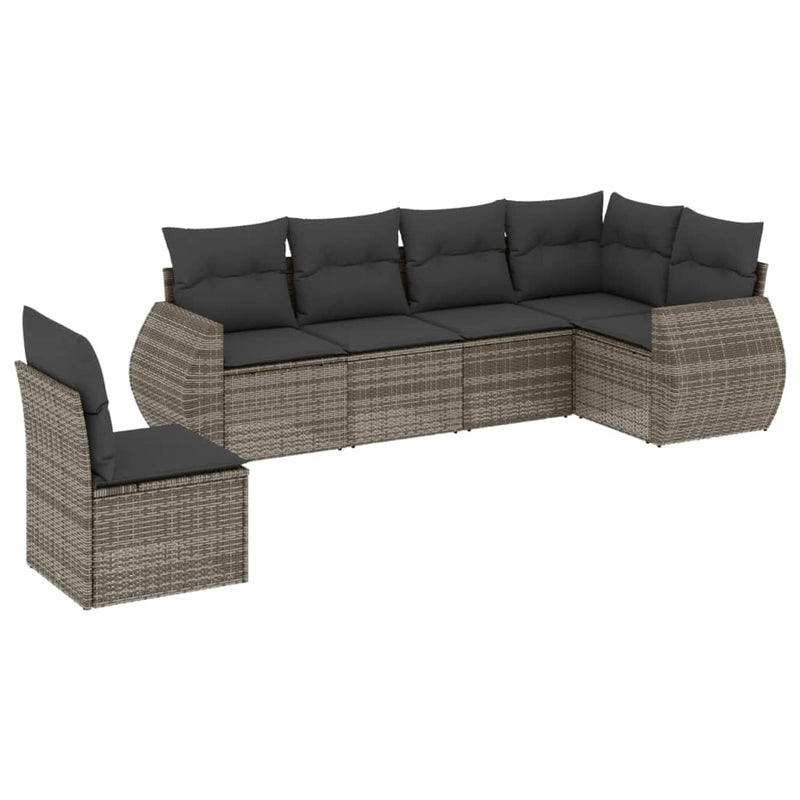 Set mobilier grădină cu perne, 6 piese, gri, poliratan