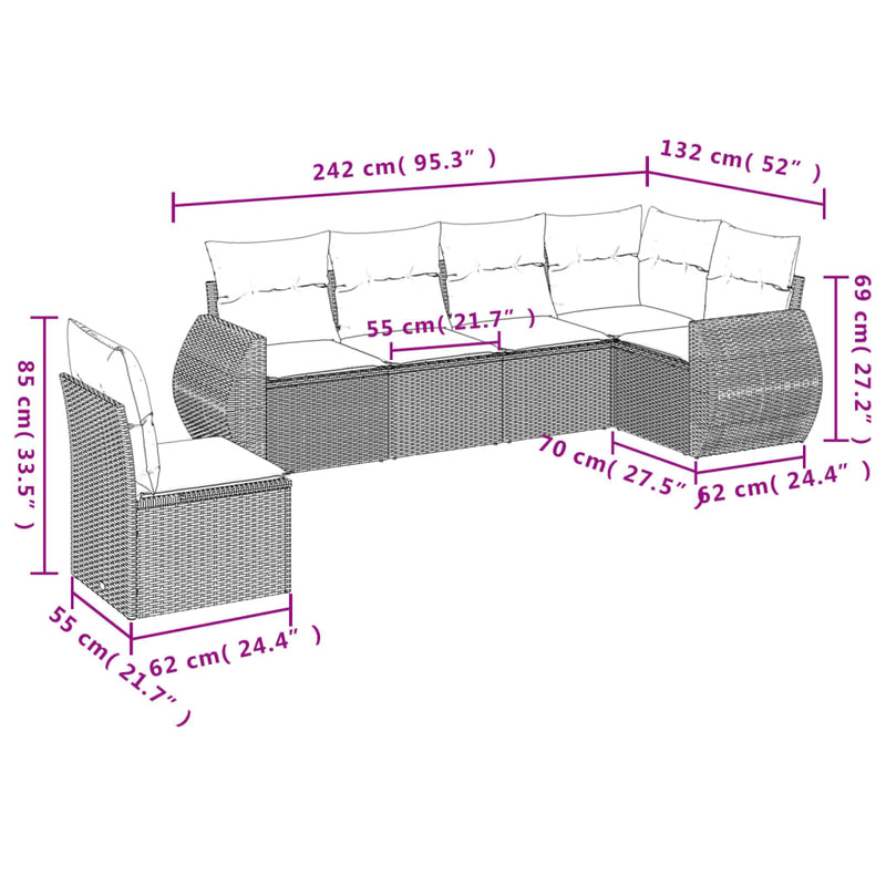 Set mobilier grădină cu perne, 6 piese, gri, poliratan