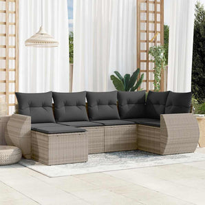 Set canapele de grădină cu perne, 6 piese gri deschis poliratan