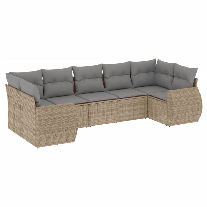 Set canapele de grădină, 7 piese, cu perne, bej, poliratan
