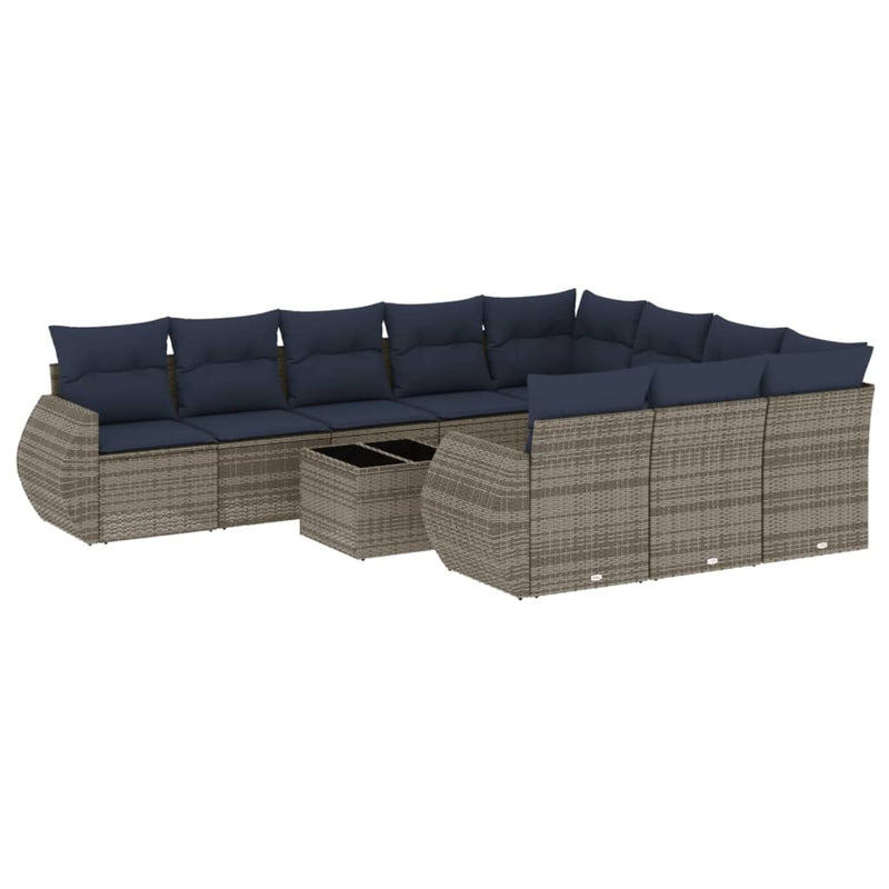 Set canapele de grădină cu 11 piese și perne, gri, poliratan