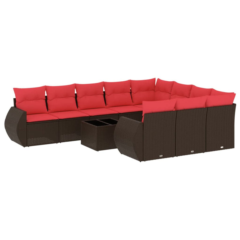 Set canapele de grădină cu 11 piese și perne, poliratan maro