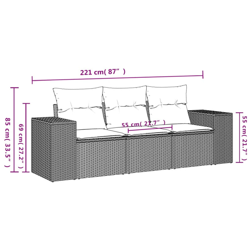 Set canapele de grădină 3 piese cu perne, poliratan negru