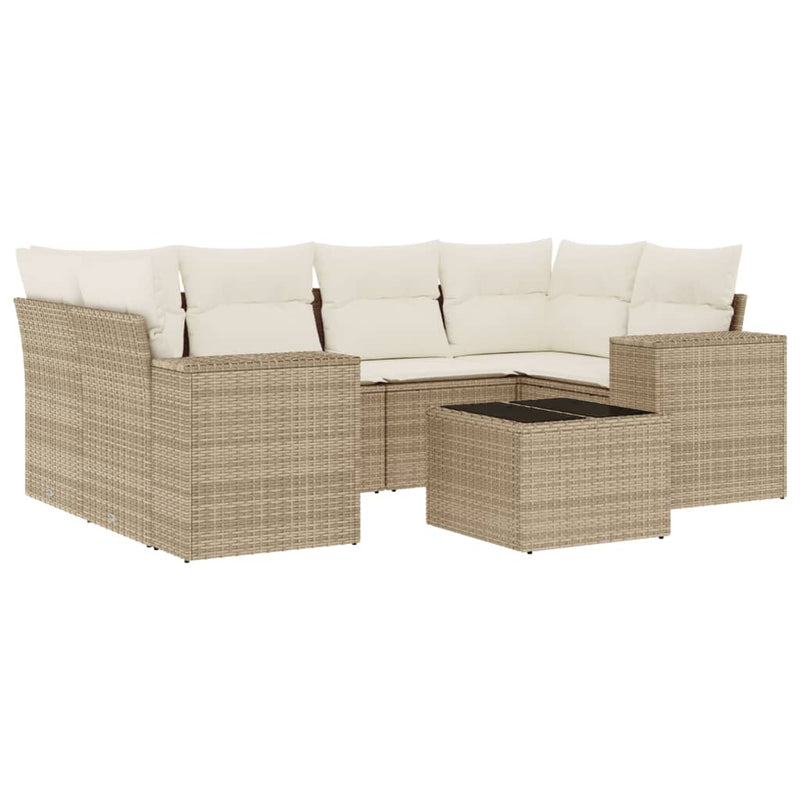 Set canapele de grădină, 7 piese, cu perne, bej, poliratan