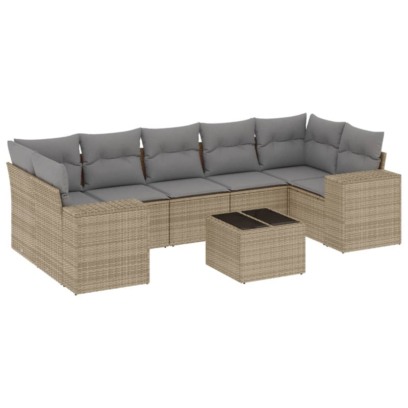 Set canapele de grădină, 8 piese, cu perne, bej, poliratan