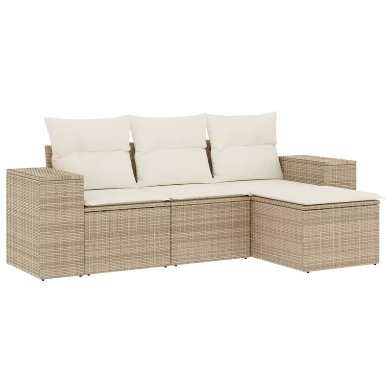 Set canapele de grădină, 4 piese, cu perne, bej, poliratan