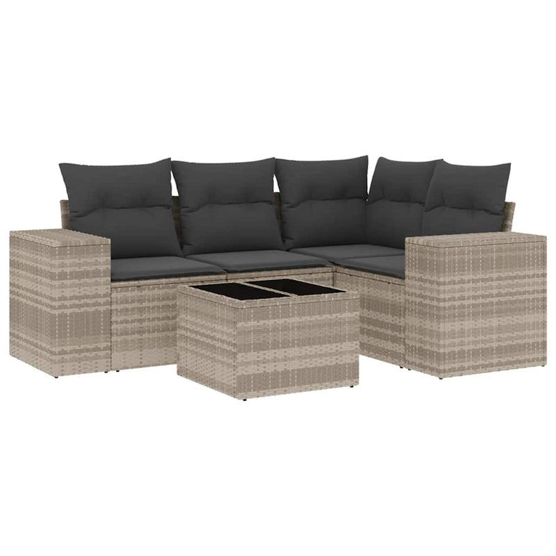 Set canapele de grădină cu perne, 5 piese gri deschis poliratan