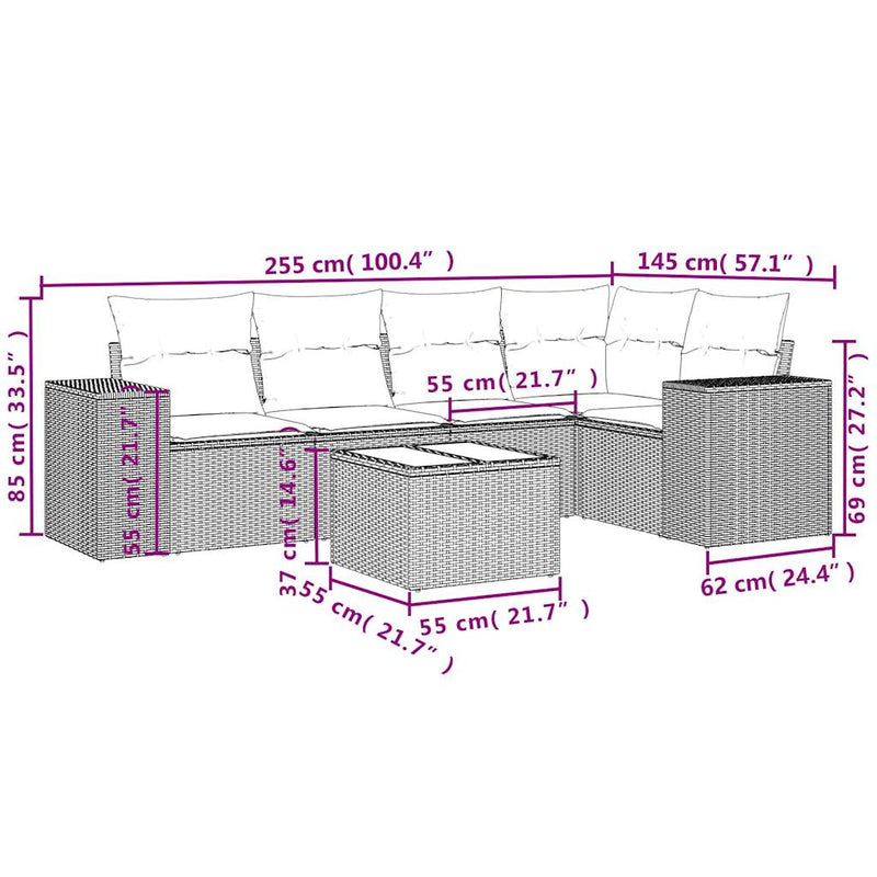 Set mobilier de grădină cu perne, 6 piese, negru, poliratan