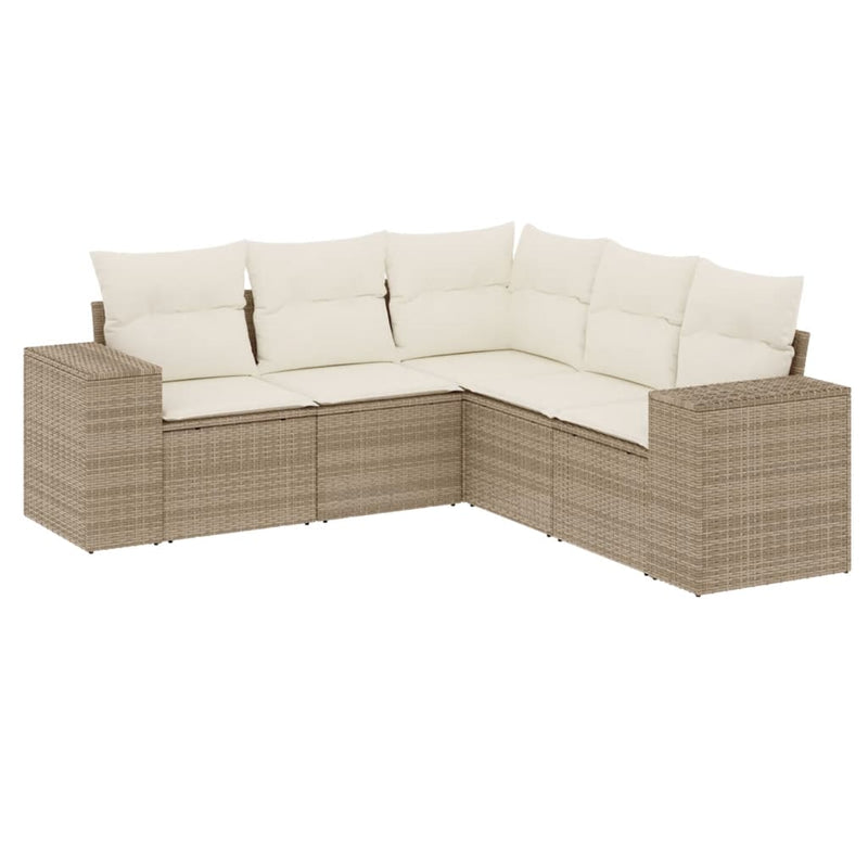 Set canapele de grădină cu perne, 5 piese, bej, poliratan