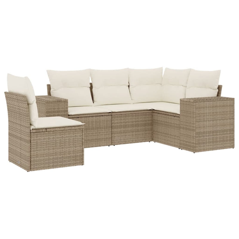 Set canapele de grădină cu perne, 5 piese, bej, poliratan