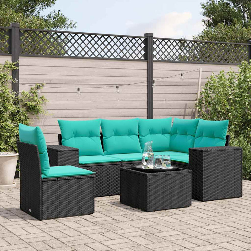Set canapele de grădină cu 6 piese și perne, poliratan negru