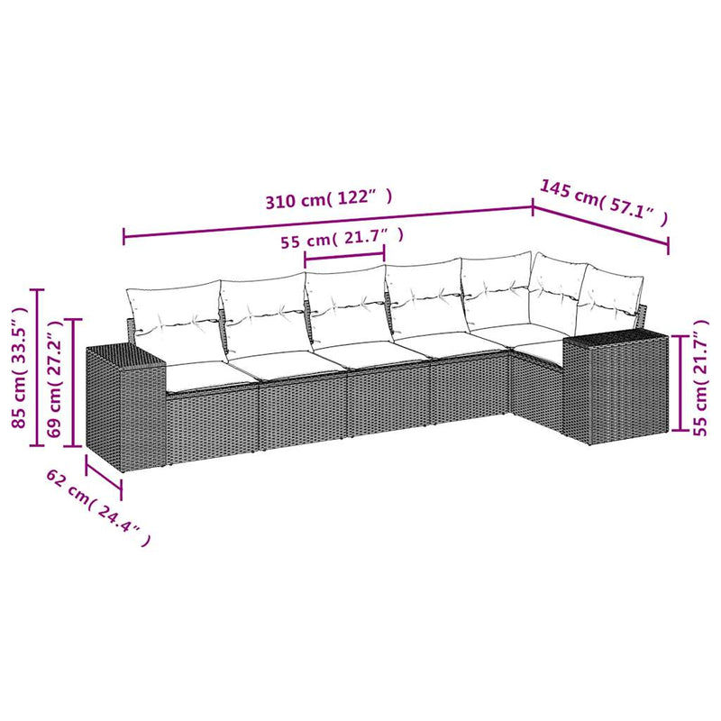 Set mobilier grădină cu perne, 6 piese, gri, poliratan