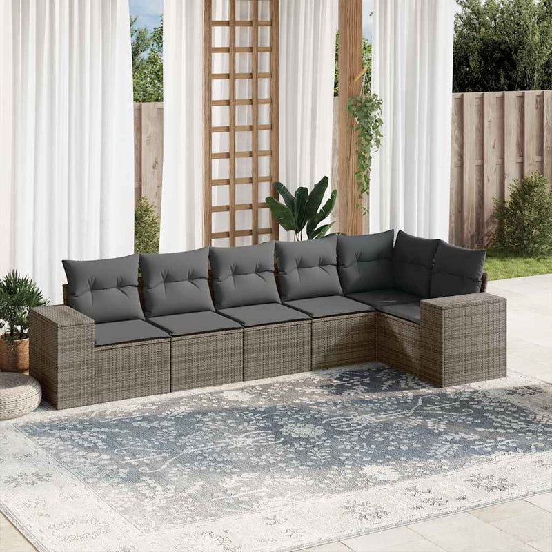 Set mobilier grădină cu perne, 6 piese, gri, poliratan