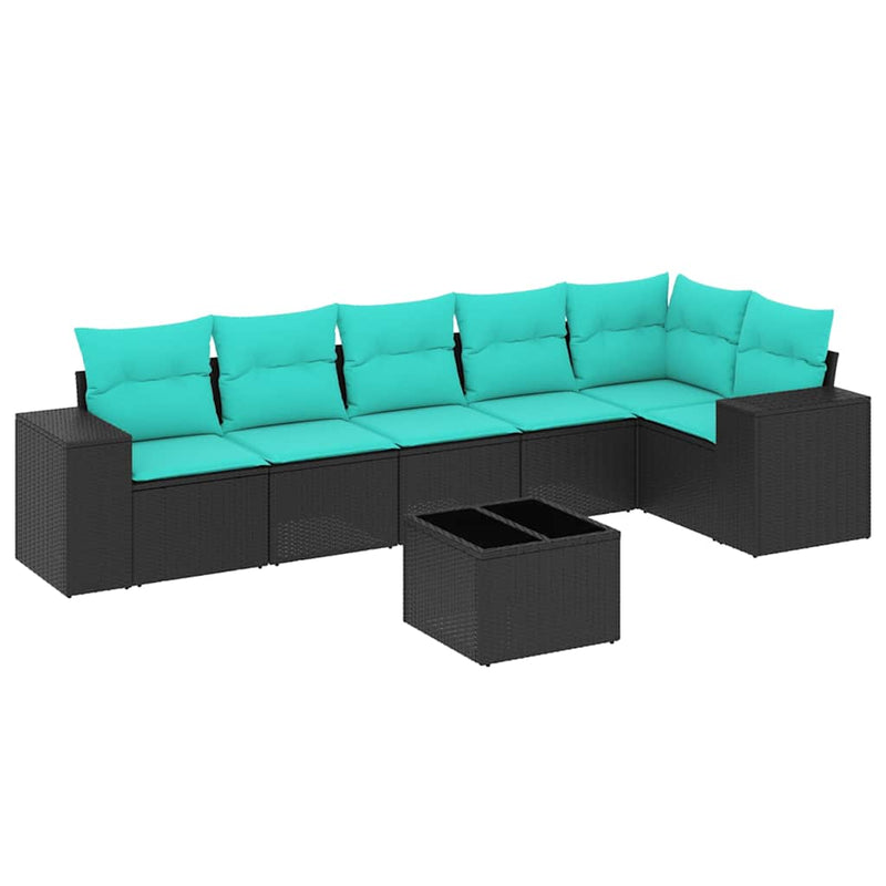 Set canapele de grădină cu 7 piese și perne, poliratan negru