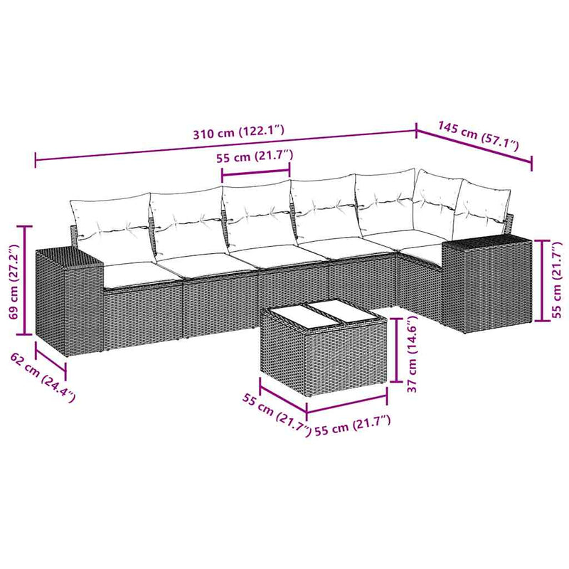 Set canapele de grădină cu perne, 7piese gri deschis poliratan