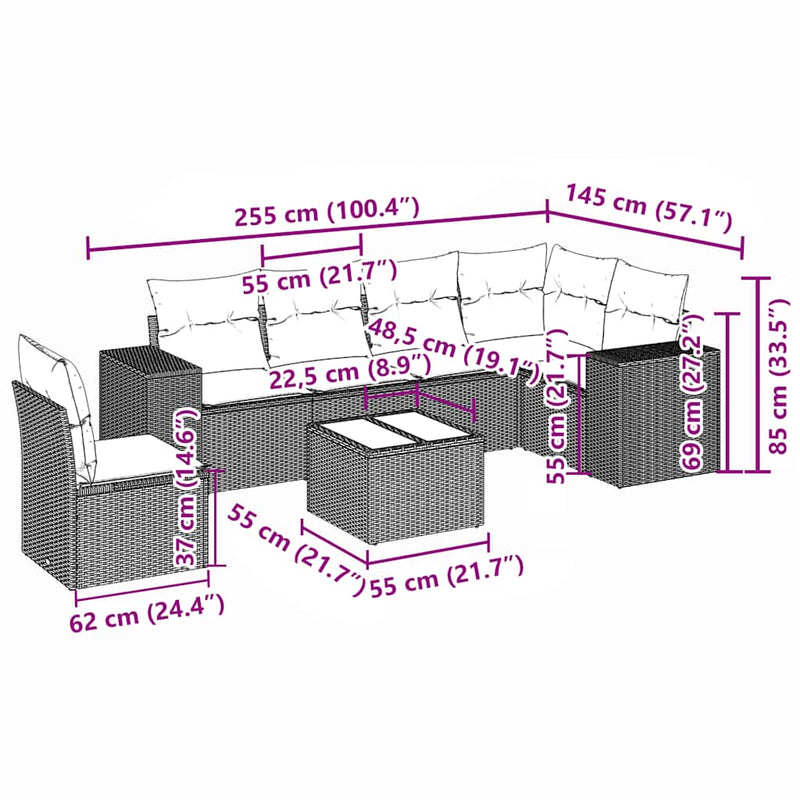 Set canapele de grădină cu perne, 7piese gri deschis poliratan