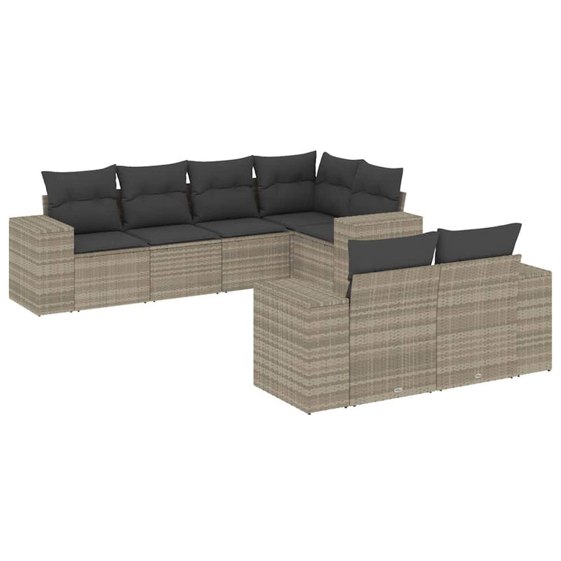 Set canapele de grădină cu perne, 7piese gri deschis poliratan