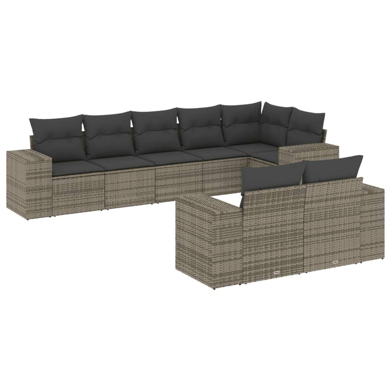 Set canapele de grădină cu perne, 8 piese, gri, poliratan