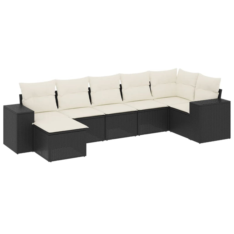 Set canapele de grădină cu perne, 7 piese, negru, poliratan