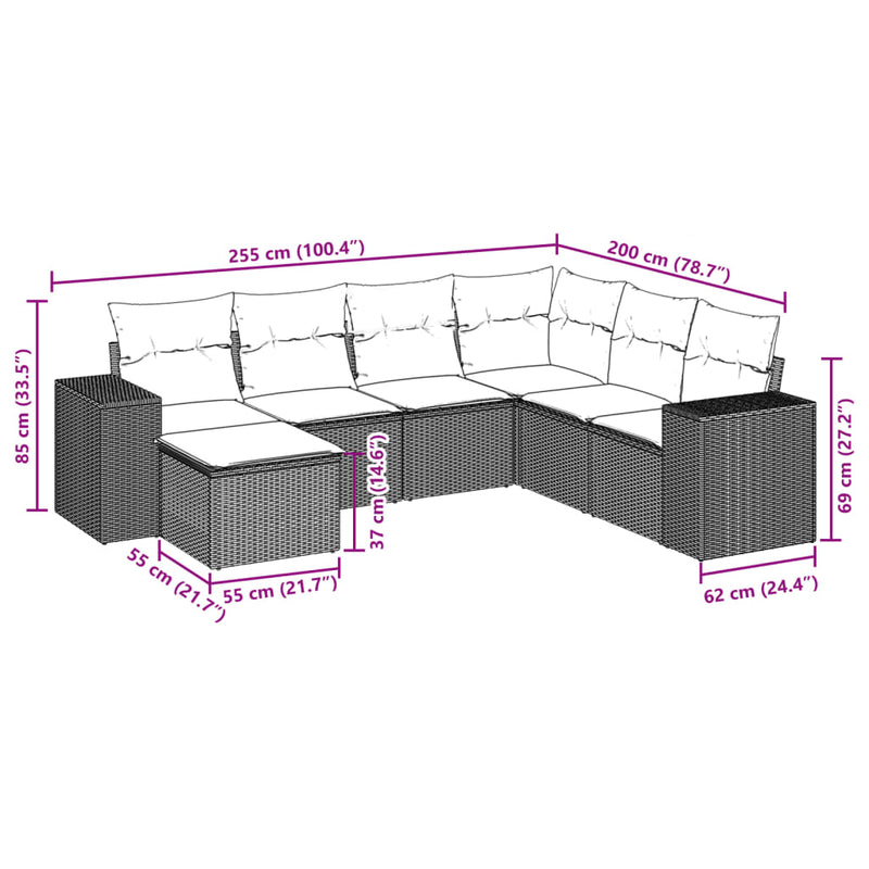 Set canapele de grădină cu 7 piese și perne, poliratan negru