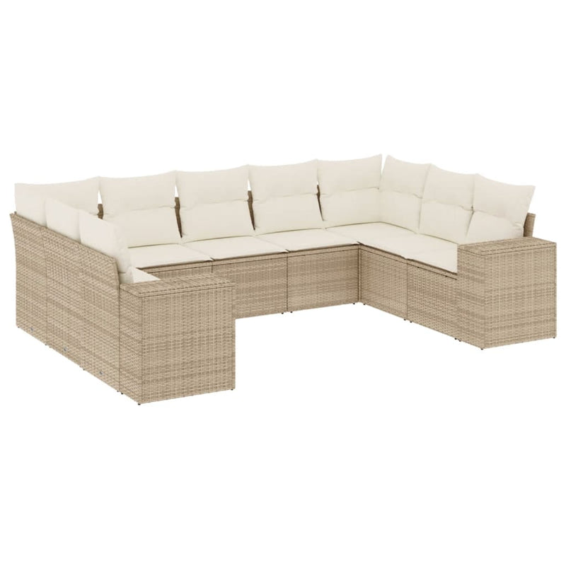 Set canapele de grădină, 9 piese, cu perne, bej, poliratan