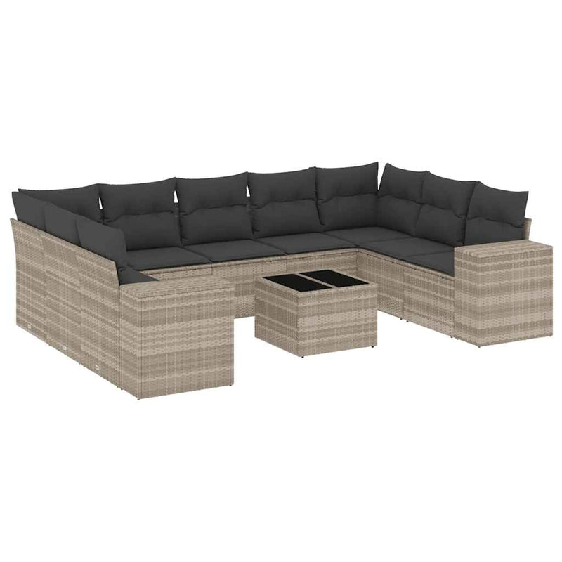 Set canapele de grădină cu perne 10 piese gri deschis poliratan