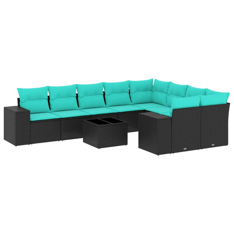 Set canapele de grădină cu 10 piese și perne, poliratan negru