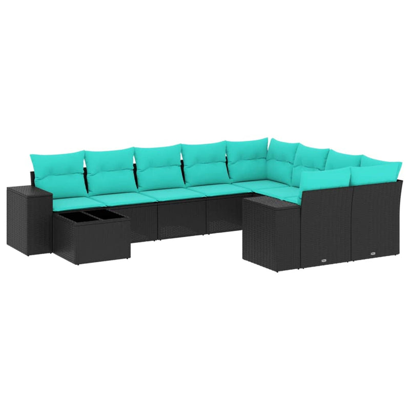 Set canapele de grădină cu 10 piese și perne, poliratan negru