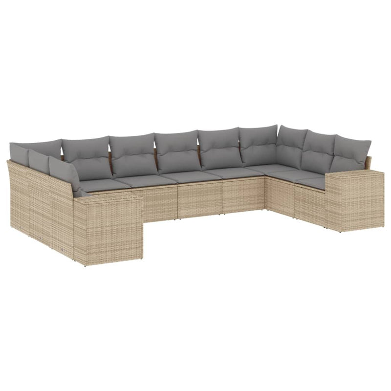 Set canapele de grădină cu perne, 10 piese, bej, poliratan