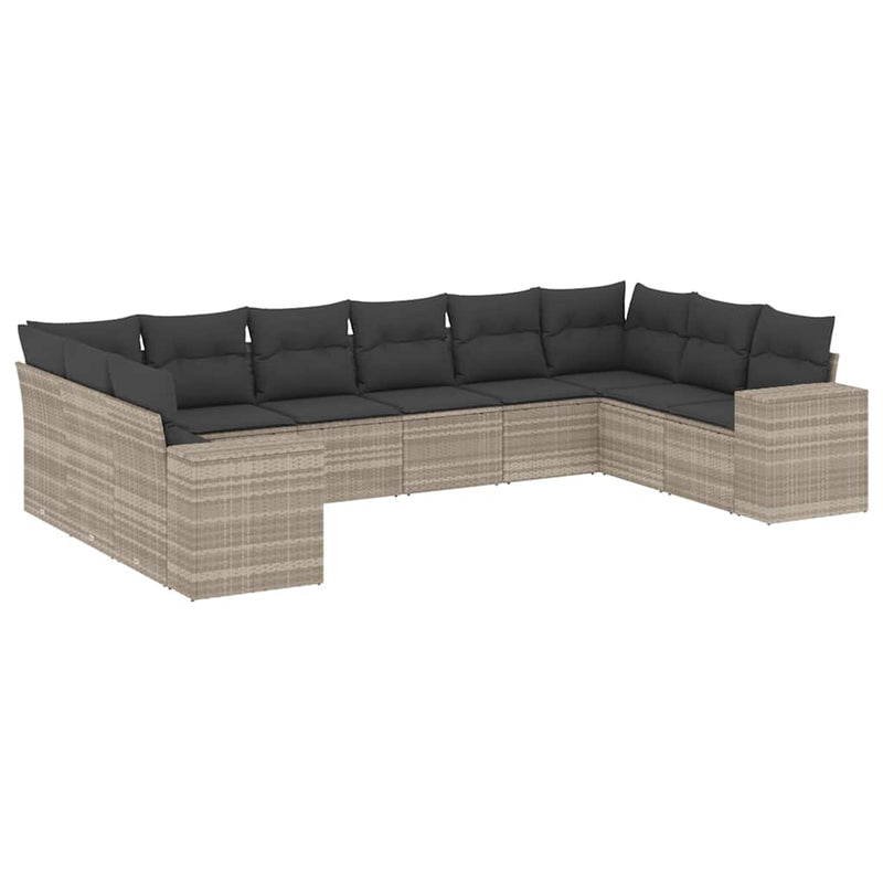 Set canapele de grădină cu perne 10 piese gri deschis poliratan