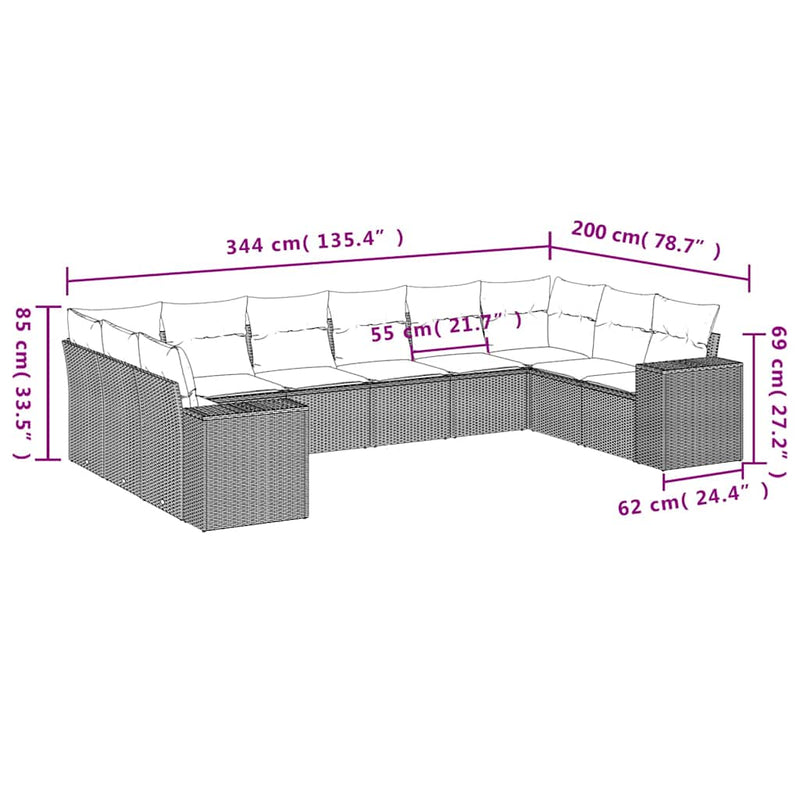 Set canapele de grădină cu perne 10 piese gri deschis poliratan