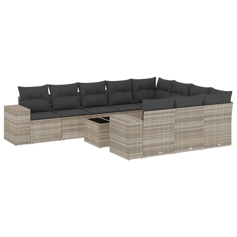 Set canapele de grădină cu perne, 11 piese, gri, poliratan