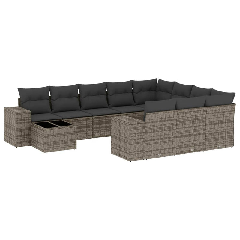 Set canapele de grădină cu perne, 11 piese, gri, poliratan