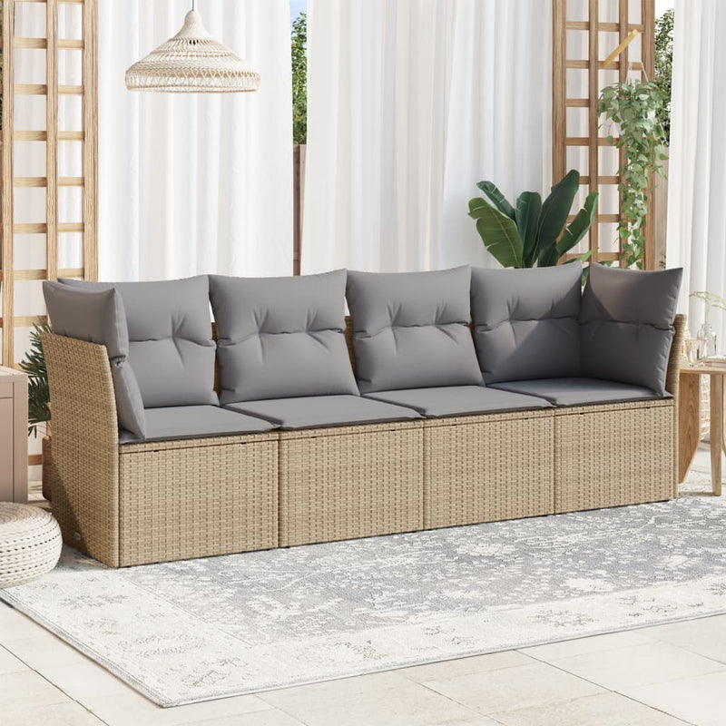 Set canapele de grădină, 4 piese, cu perne, bej, poliratan