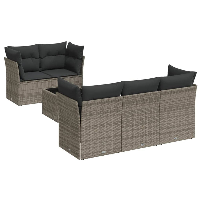 Set mobilier grădină cu perne, 6 piese, gri, poliratan