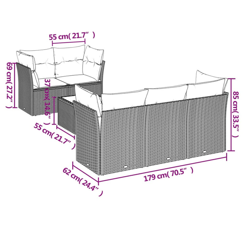 Set mobilier grădină cu perne, 6 piese, gri, poliratan