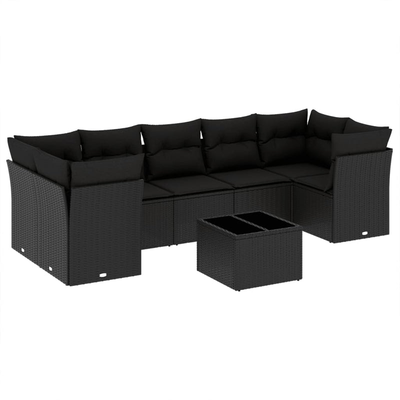 Set mobilier de grădină cu perne, 8 piese, negru, poliratan
