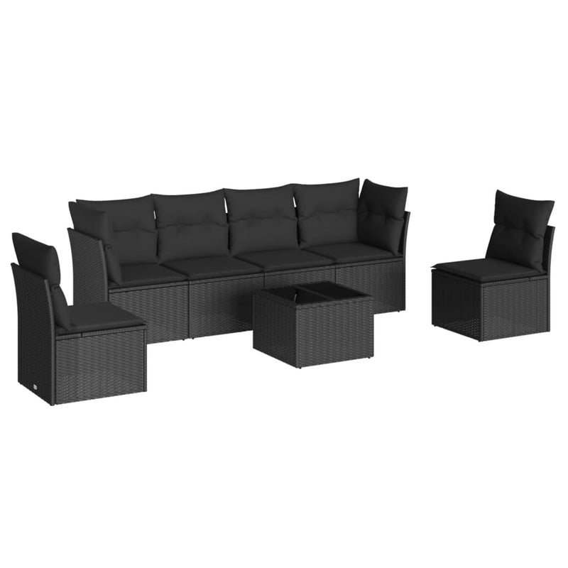 Set canapele de grădină cu perne, 7 piese, negru, poliratan
