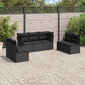 Set canapele de grădină cu perne, 7 piese, negru, poliratan