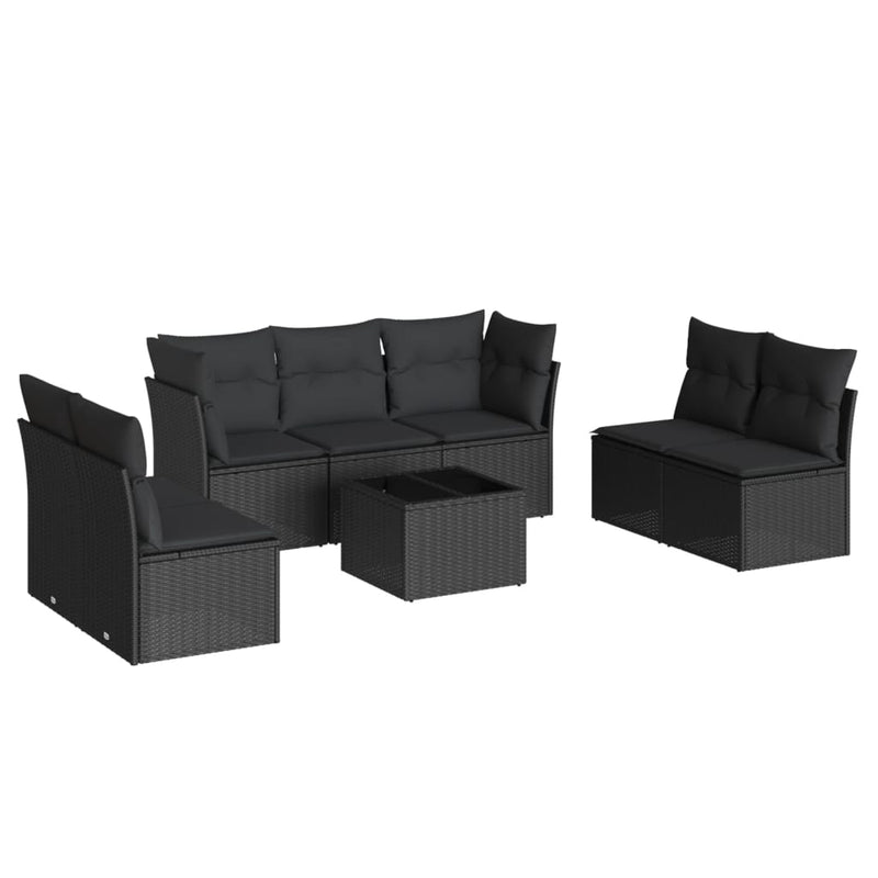 Set mobilier de grădină cu perne, 8 piese, negru, poliratan