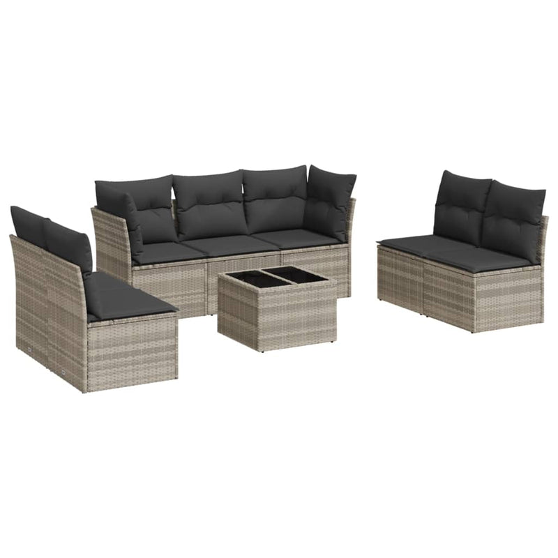 Set mobilier de grădină cu perne, 8 piese gri deschis poliratan