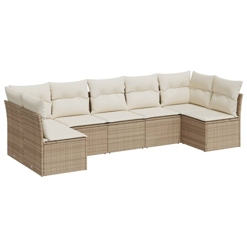 Set canapele de grădină, 7 piese, cu perne, bej, poliratan