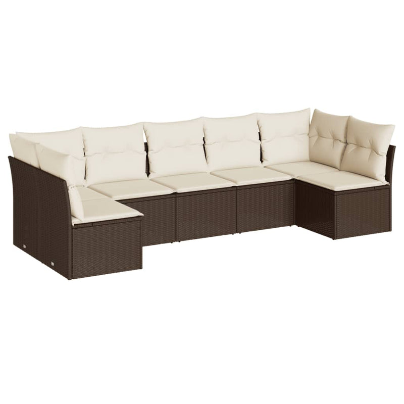 Set canapele de grădină cu perne, 7 piese, maro, poliratan