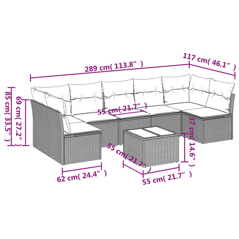 Set mobilier de grădină cu perne, 8 piese, negru, poliratan
