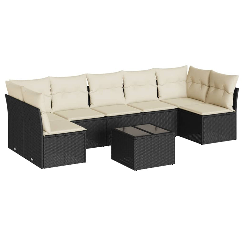 Set mobilier de grădină cu perne, 8 piese, negru, poliratan