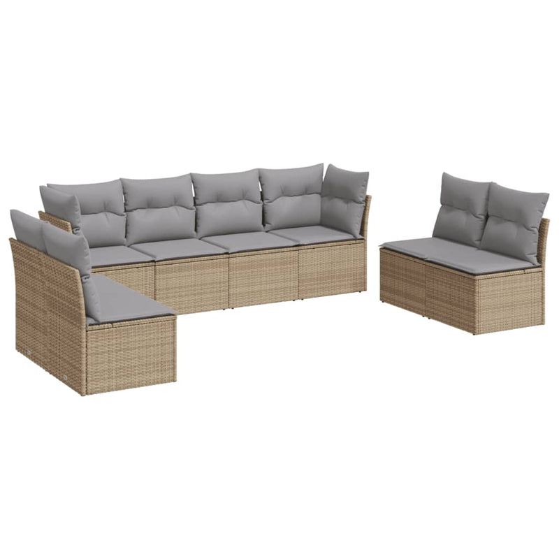 Set canapele de grădină, 8 piese, cu perne, bej, poliratan