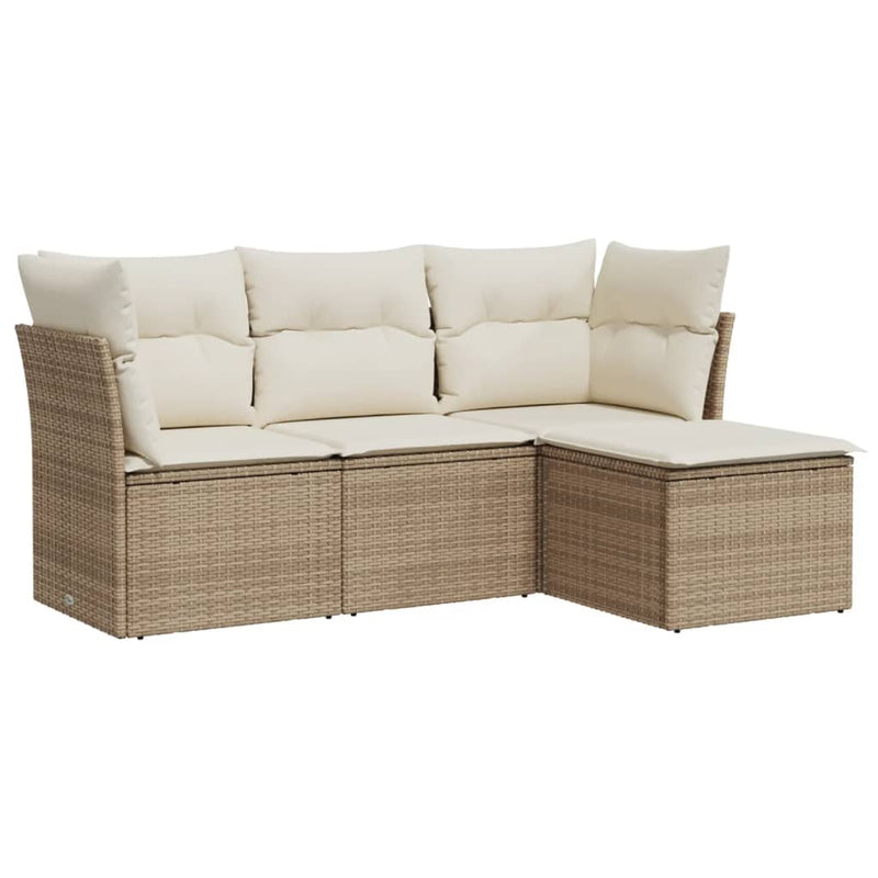 Set canapele de grădină, 4 piese, cu perne, bej, poliratan