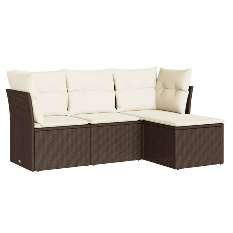 Set canapele de grădină, 4 piese, cu perne, maro poliratan maro