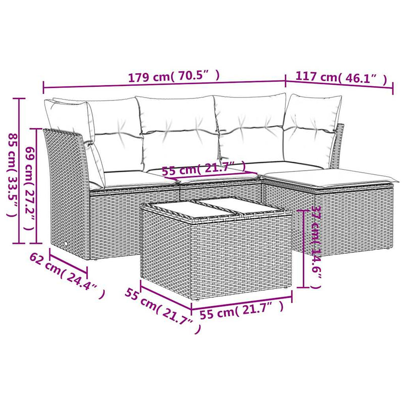 Set canapele de grădină cu perne, 5 piese gri deschis poliratan